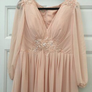 Blush Formal Dress with Plunging Neck, Long Sleeve; Light in The Box